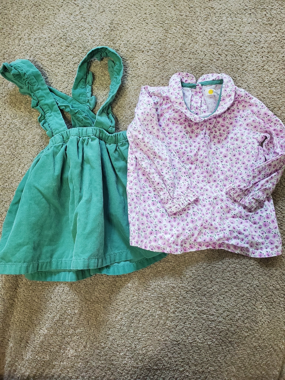 Mini Boden Sage Corduroy Ruffle Pinafore Overall Skirt Set| Size 6-12M|